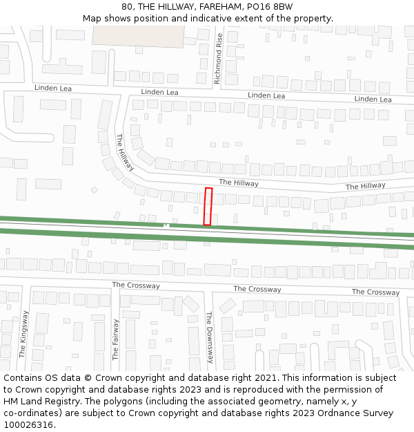 80, THE HILLWAY, FAREHAM, PO16 8BW: Location map and indicative extent of plot