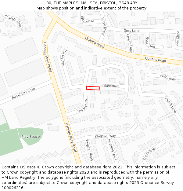 80, THE MAPLES, NAILSEA, BRISTOL, BS48 4RY: Location map and indicative extent of plot