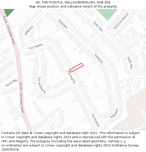 80, THE PYGHTLE, WELLINGBOROUGH, NN8 4RS: Location map and indicative extent of plot