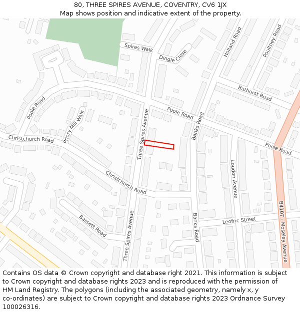 80, THREE SPIRES AVENUE, COVENTRY, CV6 1JX: Location map and indicative extent of plot