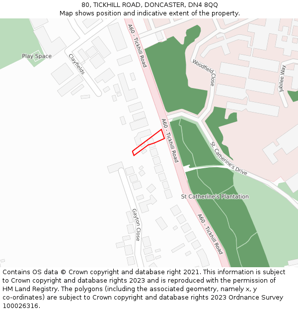 80, TICKHILL ROAD, DONCASTER, DN4 8QQ: Location map and indicative extent of plot