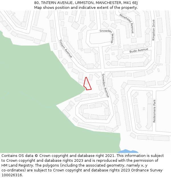 80, TINTERN AVENUE, URMSTON, MANCHESTER, M41 6EJ: Location map and indicative extent of plot