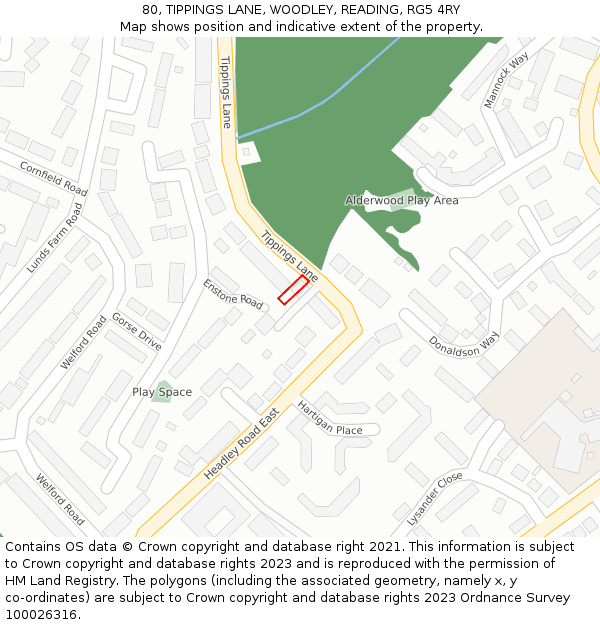 80, TIPPINGS LANE, WOODLEY, READING, RG5 4RY: Location map and indicative extent of plot