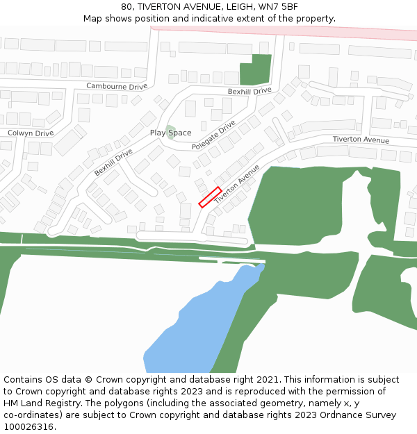 80, TIVERTON AVENUE, LEIGH, WN7 5BF: Location map and indicative extent of plot