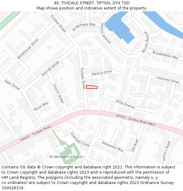 80, TIVIDALE STREET, TIPTON, DY4 7SD: Location map and indicative extent of plot