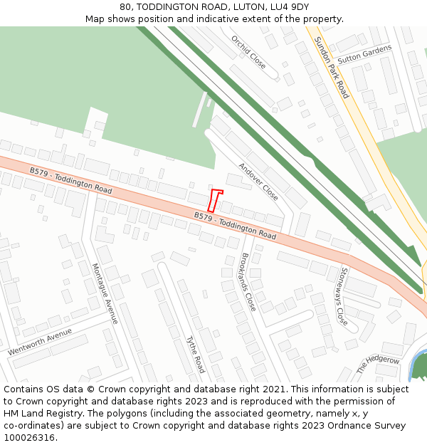 80, TODDINGTON ROAD, LUTON, LU4 9DY: Location map and indicative extent of plot