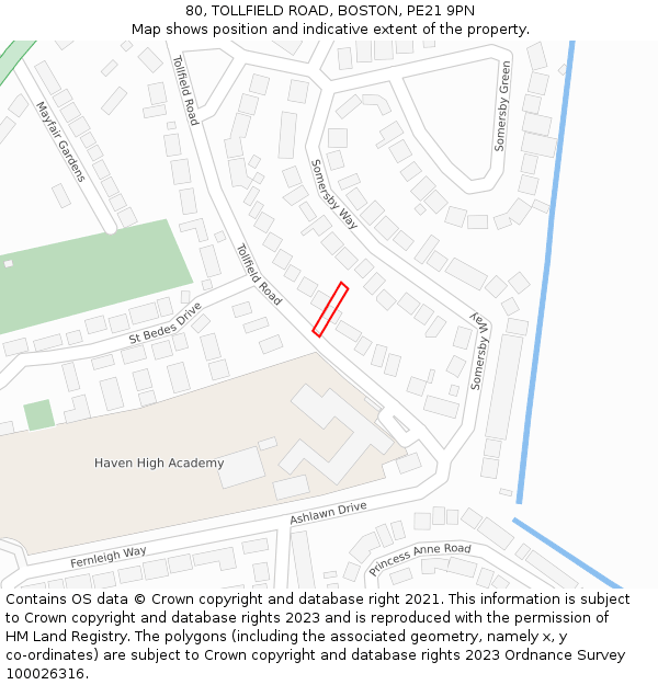 80, TOLLFIELD ROAD, BOSTON, PE21 9PN: Location map and indicative extent of plot