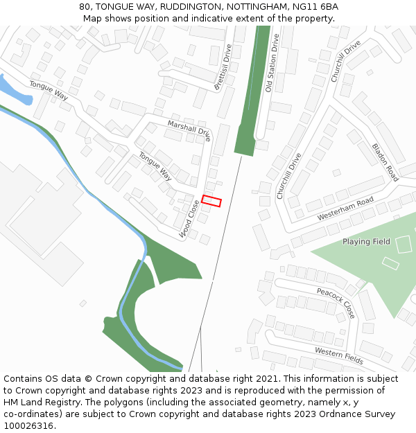 80, TONGUE WAY, RUDDINGTON, NOTTINGHAM, NG11 6BA: Location map and indicative extent of plot