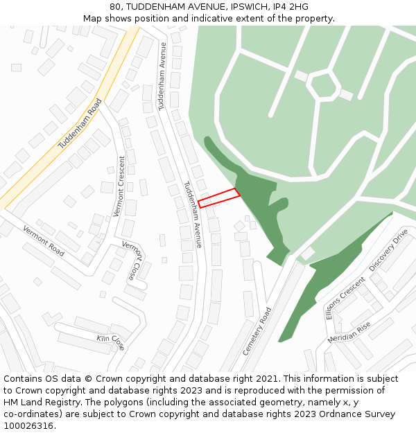 80, TUDDENHAM AVENUE, IPSWICH, IP4 2HG: Location map and indicative extent of plot