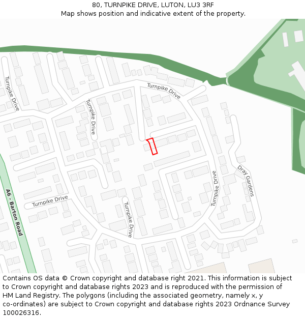 80, TURNPIKE DRIVE, LUTON, LU3 3RF: Location map and indicative extent of plot