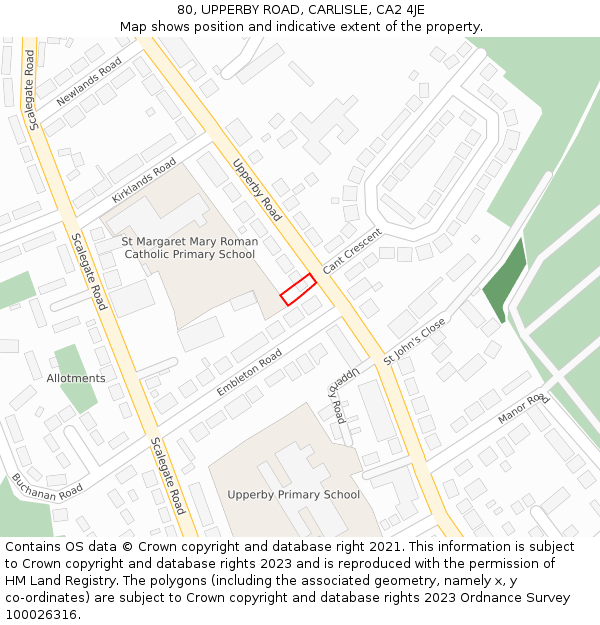 80, UPPERBY ROAD, CARLISLE, CA2 4JE: Location map and indicative extent of plot