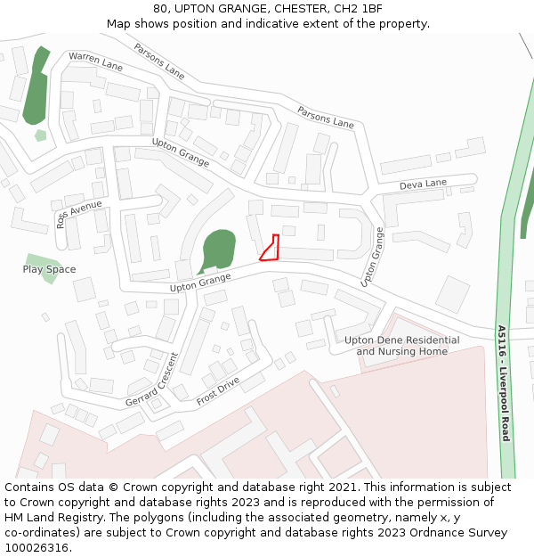 80, UPTON GRANGE, CHESTER, CH2 1BF: Location map and indicative extent of plot