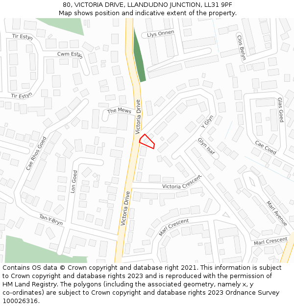 80, VICTORIA DRIVE, LLANDUDNO JUNCTION, LL31 9PF: Location map and indicative extent of plot