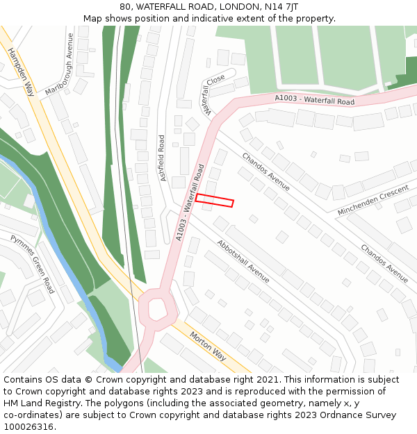 80, WATERFALL ROAD, LONDON, N14 7JT: Location map and indicative extent of plot