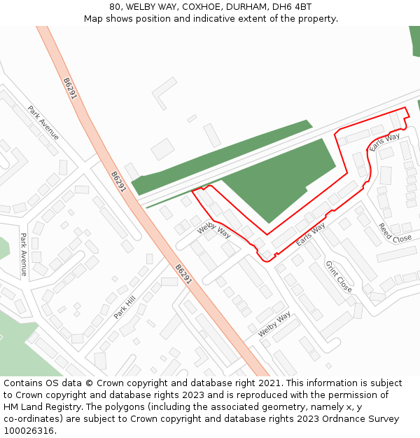 80, WELBY WAY, COXHOE, DURHAM, DH6 4BT: Location map and indicative extent of plot