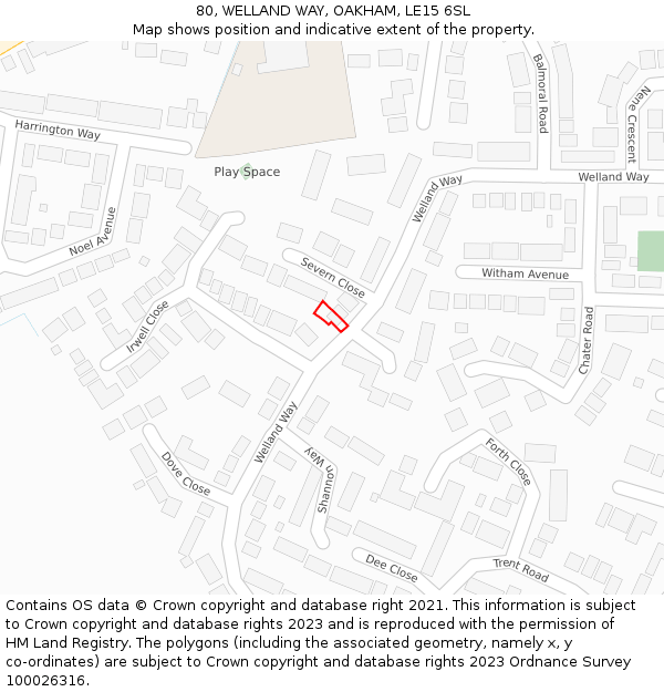 80, WELLAND WAY, OAKHAM, LE15 6SL: Location map and indicative extent of plot