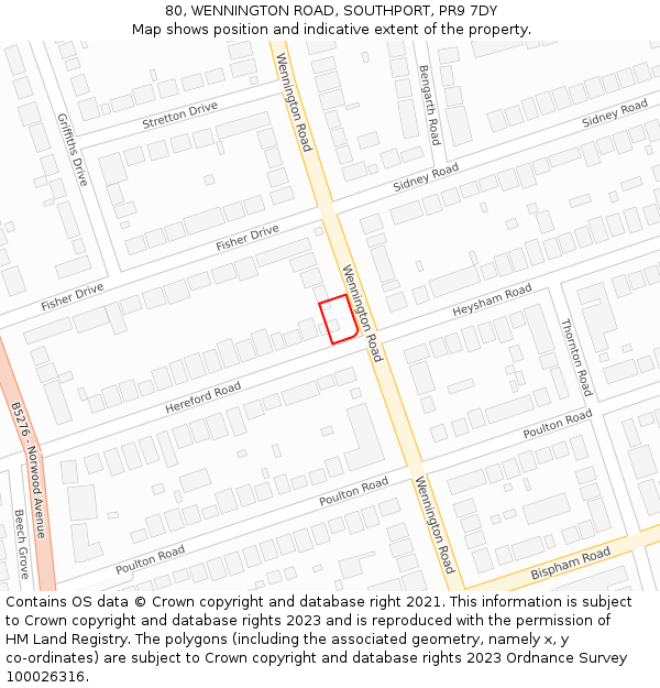 80, WENNINGTON ROAD, SOUTHPORT, PR9 7DY: Location map and indicative extent of plot