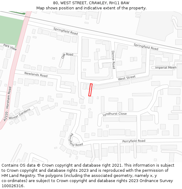 80, WEST STREET, CRAWLEY, RH11 8AW: Location map and indicative extent of plot