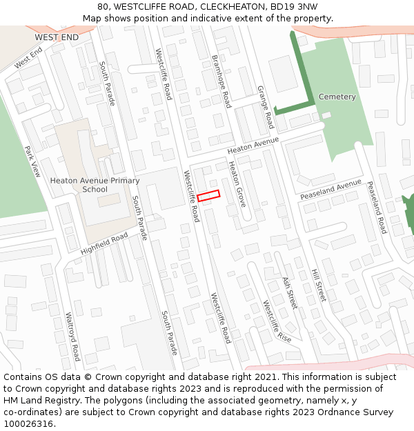 80, WESTCLIFFE ROAD, CLECKHEATON, BD19 3NW: Location map and indicative extent of plot