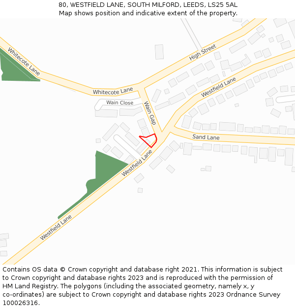 80, WESTFIELD LANE, SOUTH MILFORD, LEEDS, LS25 5AL: Location map and indicative extent of plot