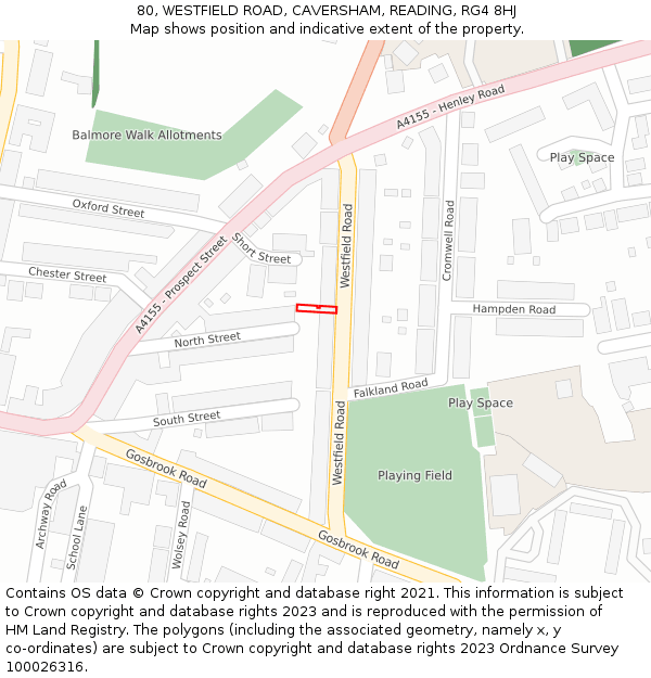 80, WESTFIELD ROAD, CAVERSHAM, READING, RG4 8HJ: Location map and indicative extent of plot