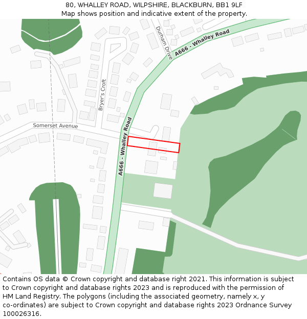 80, WHALLEY ROAD, WILPSHIRE, BLACKBURN, BB1 9LF: Location map and indicative extent of plot