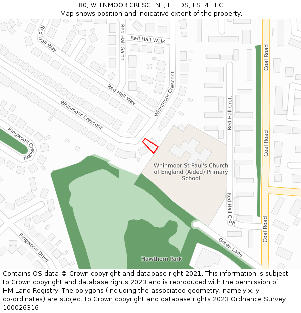 80, WHINMOOR CRESCENT, LEEDS, LS14 1EG: Location map and indicative extent of plot