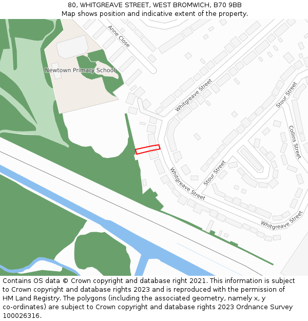 80, WHITGREAVE STREET, WEST BROMWICH, B70 9BB: Location map and indicative extent of plot