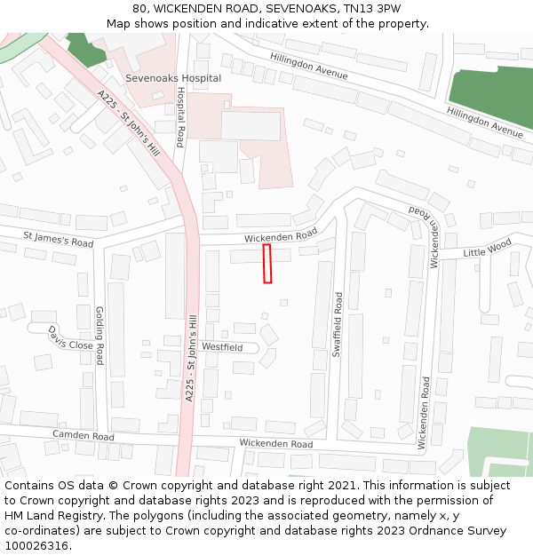 80, WICKENDEN ROAD, SEVENOAKS, TN13 3PW: Location map and indicative extent of plot