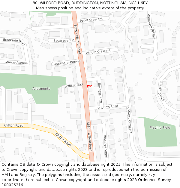 80, WILFORD ROAD, RUDDINGTON, NOTTINGHAM, NG11 6EY: Location map and indicative extent of plot