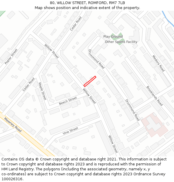 80, WILLOW STREET, ROMFORD, RM7 7LB: Location map and indicative extent of plot