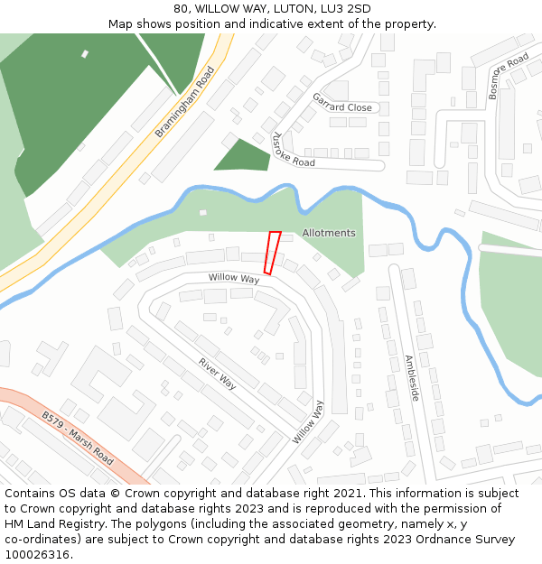 80, WILLOW WAY, LUTON, LU3 2SD: Location map and indicative extent of plot