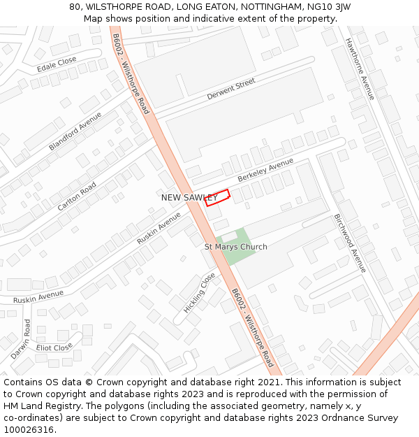 80, WILSTHORPE ROAD, LONG EATON, NOTTINGHAM, NG10 3JW: Location map and indicative extent of plot