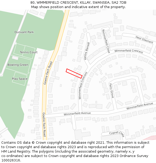 80, WIMMERFIELD CRESCENT, KILLAY, SWANSEA, SA2 7DB: Location map and indicative extent of plot