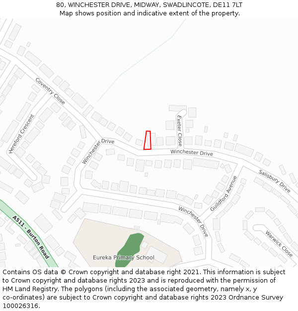 80, WINCHESTER DRIVE, MIDWAY, SWADLINCOTE, DE11 7LT: Location map and indicative extent of plot
