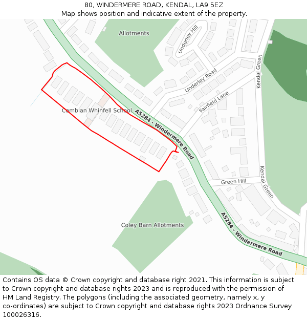 80, WINDERMERE ROAD, KENDAL, LA9 5EZ: Location map and indicative extent of plot