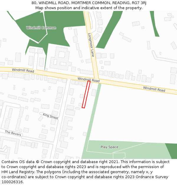 80, WINDMILL ROAD, MORTIMER COMMON, READING, RG7 3RJ: Location map and indicative extent of plot