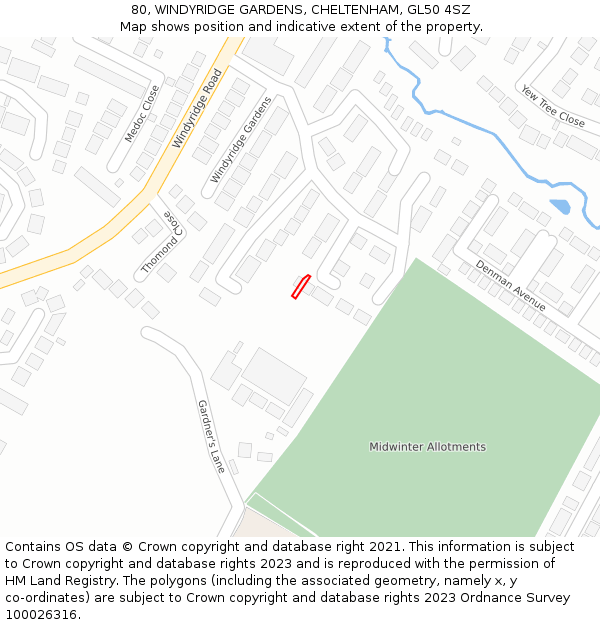 80, WINDYRIDGE GARDENS, CHELTENHAM, GL50 4SZ: Location map and indicative extent of plot
