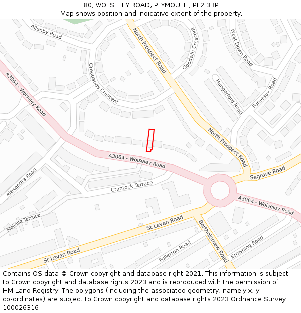 80, WOLSELEY ROAD, PLYMOUTH, PL2 3BP: Location map and indicative extent of plot