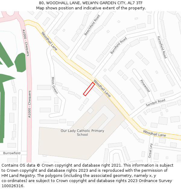 80, WOODHALL LANE, WELWYN GARDEN CITY, AL7 3TF: Location map and indicative extent of plot