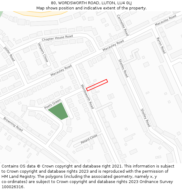 80, WORDSWORTH ROAD, LUTON, LU4 0LJ: Location map and indicative extent of plot