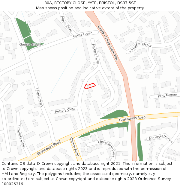 80A, RECTORY CLOSE, YATE, BRISTOL, BS37 5SE: Location map and indicative extent of plot