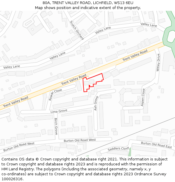 80A, TRENT VALLEY ROAD, LICHFIELD, WS13 6EU: Location map and indicative extent of plot