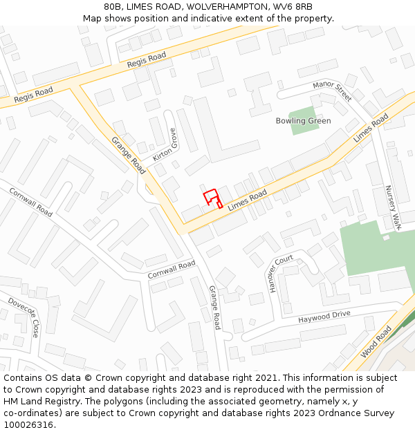 80B, LIMES ROAD, WOLVERHAMPTON, WV6 8RB: Location map and indicative extent of plot