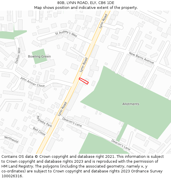 80B, LYNN ROAD, ELY, CB6 1DE: Location map and indicative extent of plot