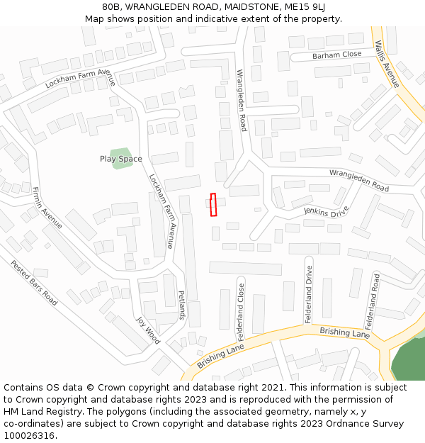 80B, WRANGLEDEN ROAD, MAIDSTONE, ME15 9LJ: Location map and indicative extent of plot