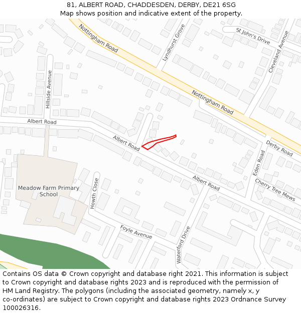 81, ALBERT ROAD, CHADDESDEN, DERBY, DE21 6SG: Location map and indicative extent of plot