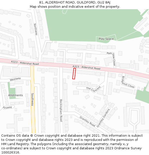 81, ALDERSHOT ROAD, GUILDFORD, GU2 8AJ: Location map and indicative extent of plot