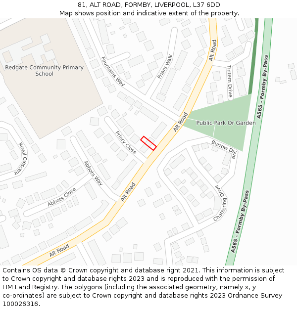 81, ALT ROAD, FORMBY, LIVERPOOL, L37 6DD: Location map and indicative extent of plot