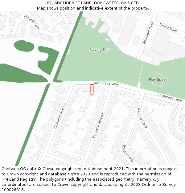 81, ANCHORAGE LANE, DONCASTER, DN5 8EB: Location map and indicative extent of plot